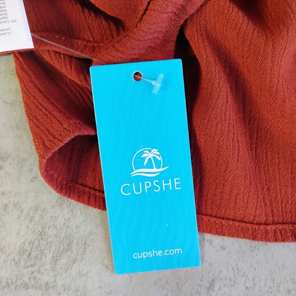 Cupshe V Neck Cover Up Dress Rust Orange Pool Beach Vacation Size Medium - Picture 7 of 13